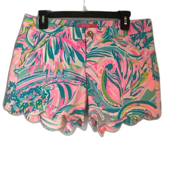Lilly Pulitzer Buttercup Stretch Shorts Size 4 Scalloped Hem Carnival Coral - Picture 9 of 10